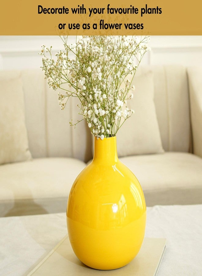 BEHOMA Metal Flower Vase for Home Dcor Living Room Office Wedding| Table Decorative Item for Festivals Birthday Sunshine Yellow 1Pcs (Flower Not Included, Round) - Image 3